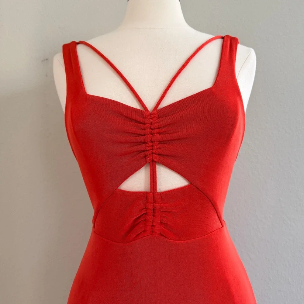 Free People Hypnotized Maxi Dress Womens Small Slinky Red Orange‎ Cutout Ruched
